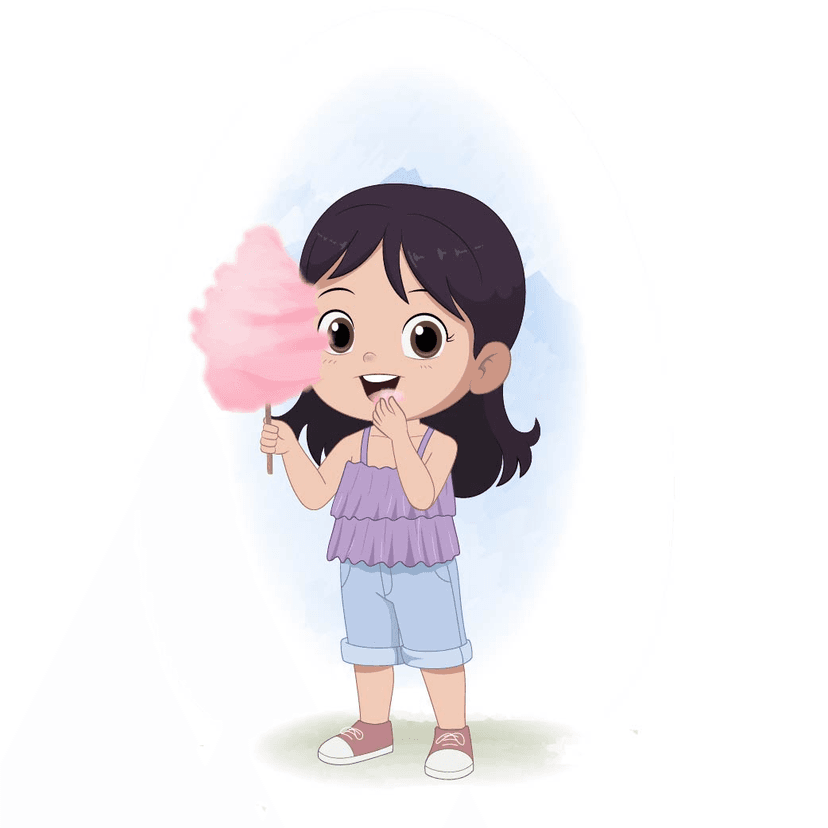 An adorable eating candy cartoon character vector art - Character Bazaar